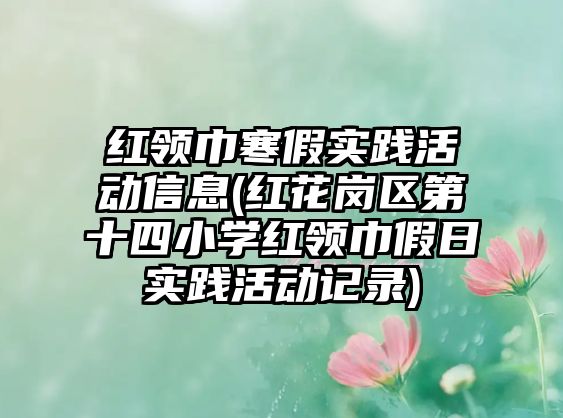 紅領(lǐng)巾寒假實(shí)踐活動(dòng)信息(紅花崗區(qū)第十四小學(xué)紅領(lǐng)巾假日實(shí)踐活動(dòng)記錄)