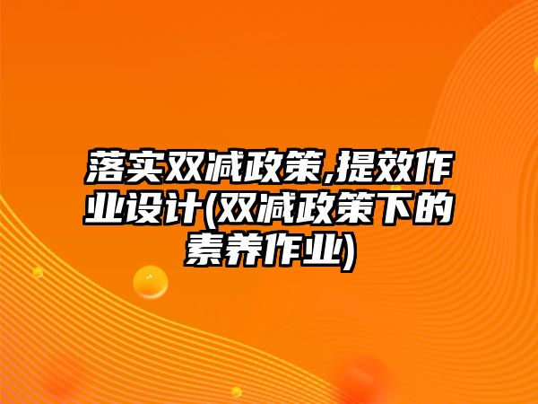 落實雙減政策,提效作業(yè)設(shè)計(雙減政策下的素養(yǎng)作業(yè))