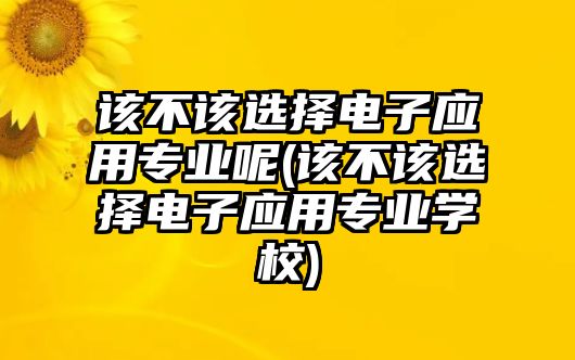 該不該選擇電子應(yīng)用專業(yè)呢(該不該選擇電子應(yīng)用專業(yè)學(xué)校)