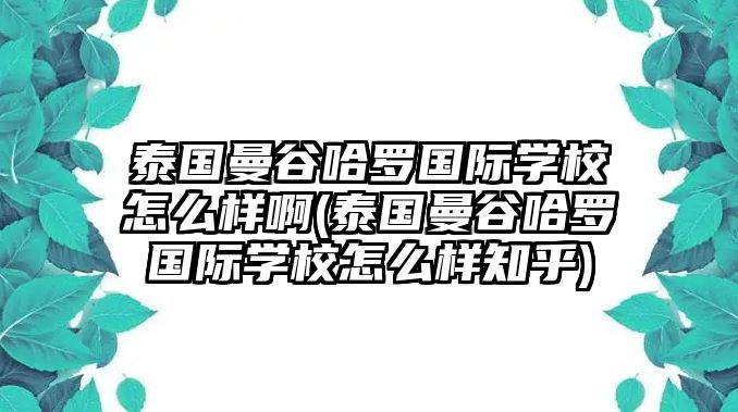 泰國曼谷哈羅國際學校怎么樣啊(泰國曼谷哈羅國際學校怎么樣知乎)