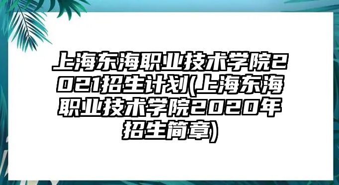 上海東海職業(yè)技術學院2021招生計劃(上海東海職業(yè)技術學院2020年招生簡章)