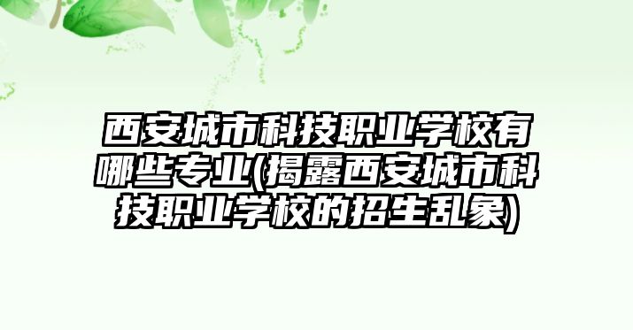 西安城市科技職業(yè)學(xué)校有哪些專業(yè)(揭露西安城市科技職業(yè)學(xué)校的招生亂象)