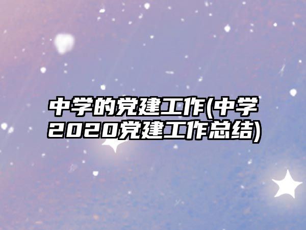 中學(xué)的黨建工作(中學(xué)2020黨建工作總結(jié))