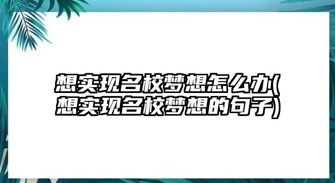 想實(shí)現(xiàn)名校夢(mèng)想怎么辦(想實(shí)現(xiàn)名校夢(mèng)想的句子)