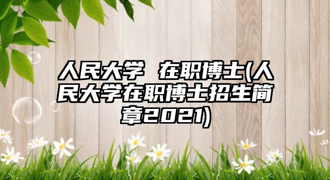 人民大學 在職博士(人民大學在職博士招生簡章2021)