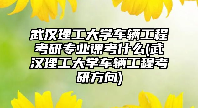 武漢理工大學(xué)車輛工程考研專業(yè)課考什么(武漢理工大學(xué)車輛工程考研方向)