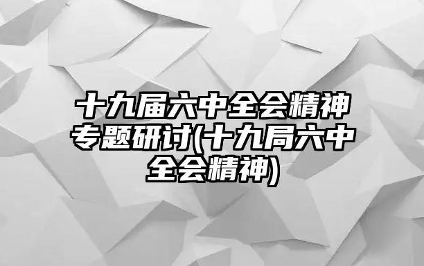 十九屆六中全會精神專題研討(十九局六中全會精神)