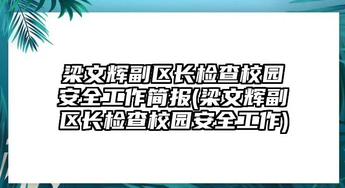 梁文輝副區(qū)長(zhǎng)檢查校園安全工作簡(jiǎn)報(bào)(梁文輝副區(qū)長(zhǎng)檢查校園安全工作)