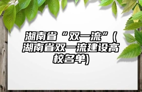 湖南省“雙一流”(湖南省雙一流建設高校名單)