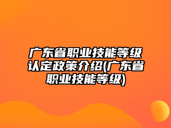 廣東省職業(yè)技能等級認(rèn)定政策介紹(廣東省職業(yè)技能等級)