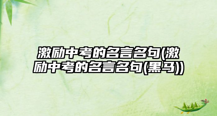 激勵中考的名言名句(激勵中考的名言名句(黑馬))