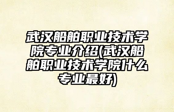 武漢船舶職業(yè)技術學院專業(yè)介紹(武漢船舶職業(yè)技術學院什么專業(yè)最好)