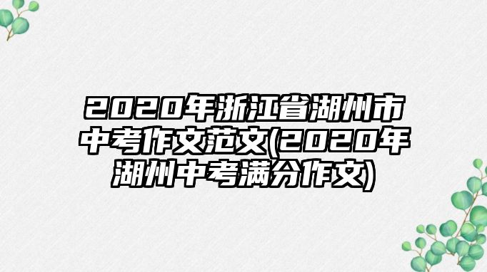 2020年浙江省湖州市中考作文范文(2020年湖州中考滿分作文)